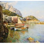 Italienischer Maler: Küstenstadt am Mittelmeer.