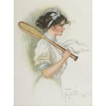 FIDLER, Alice Luella (1883 - ?). Junge Dame mit Tennisschläger.