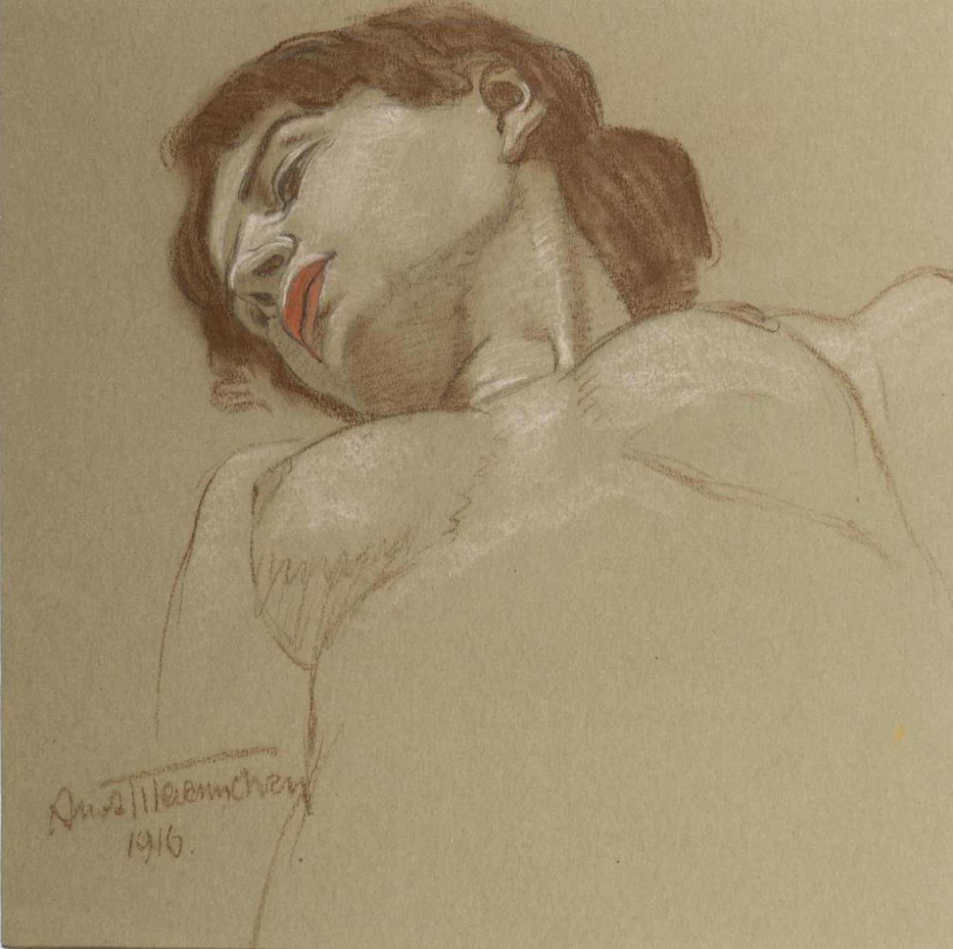 MAENNCHEN, Albert (1873 Rudolstadt - 1935 Berlin). Kopf- und Brustbereich eines weiblichen Aktes.