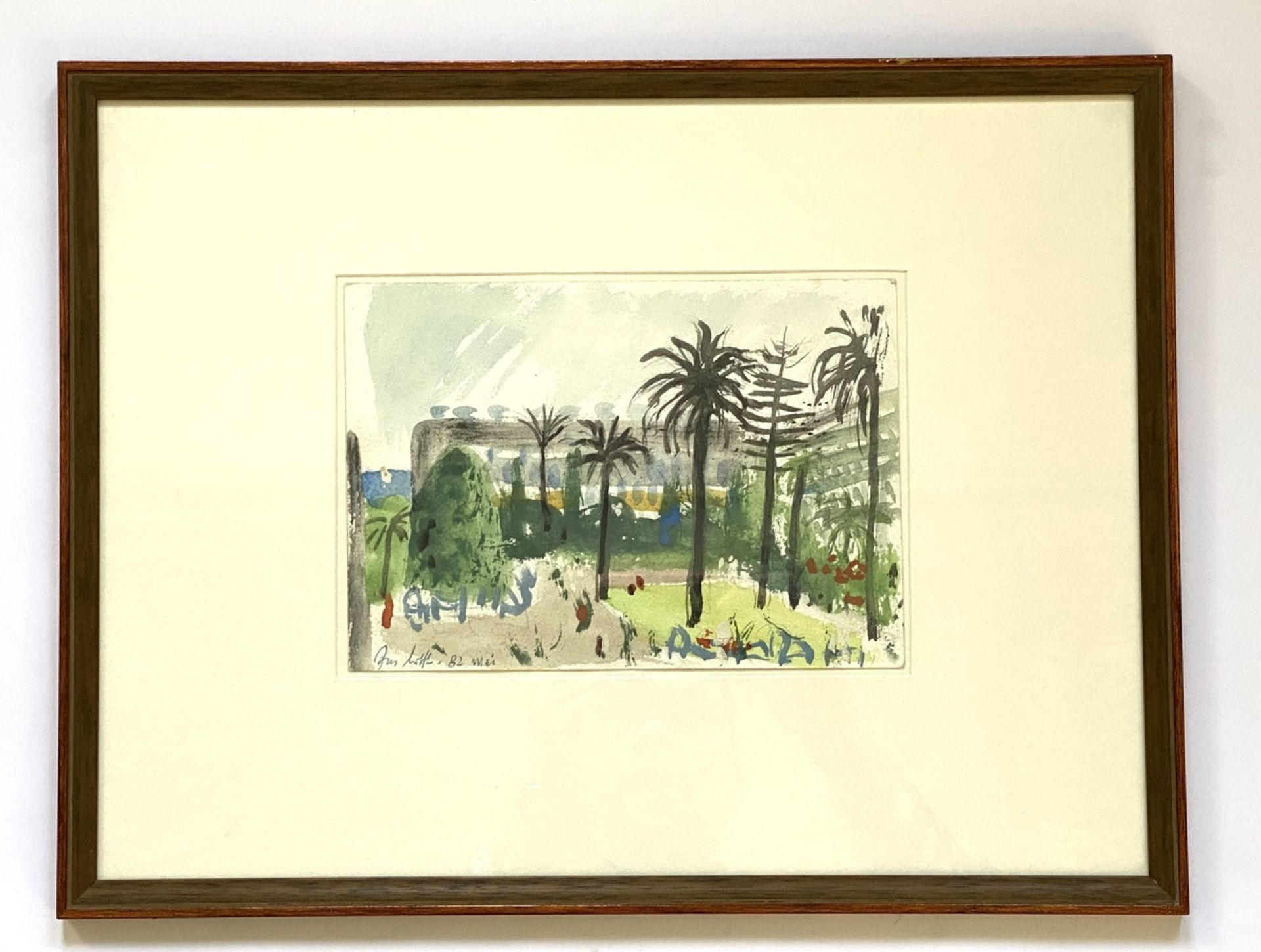 Kleines Aquarell "Palmen im Park"