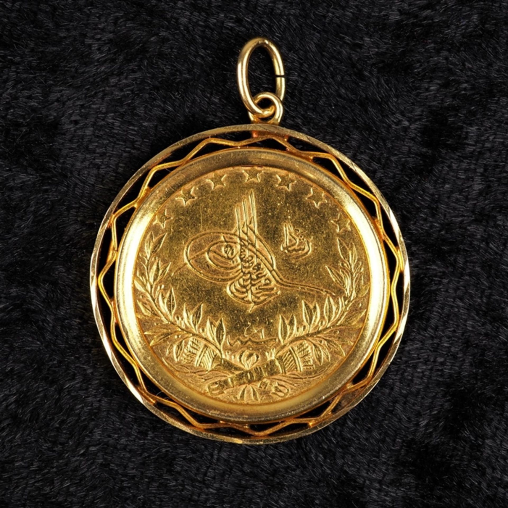 Coin pendant gold coin "100 Piaster (Kuruş) - Tughra", Turkey.