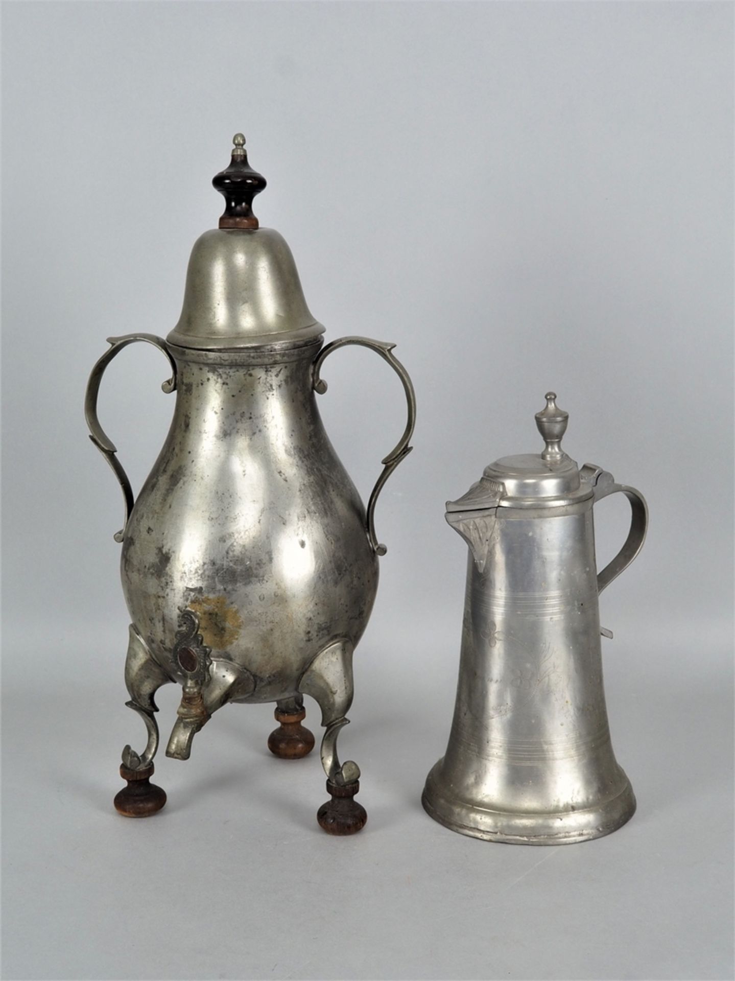 Set of pewter vessels, mid-19th century.