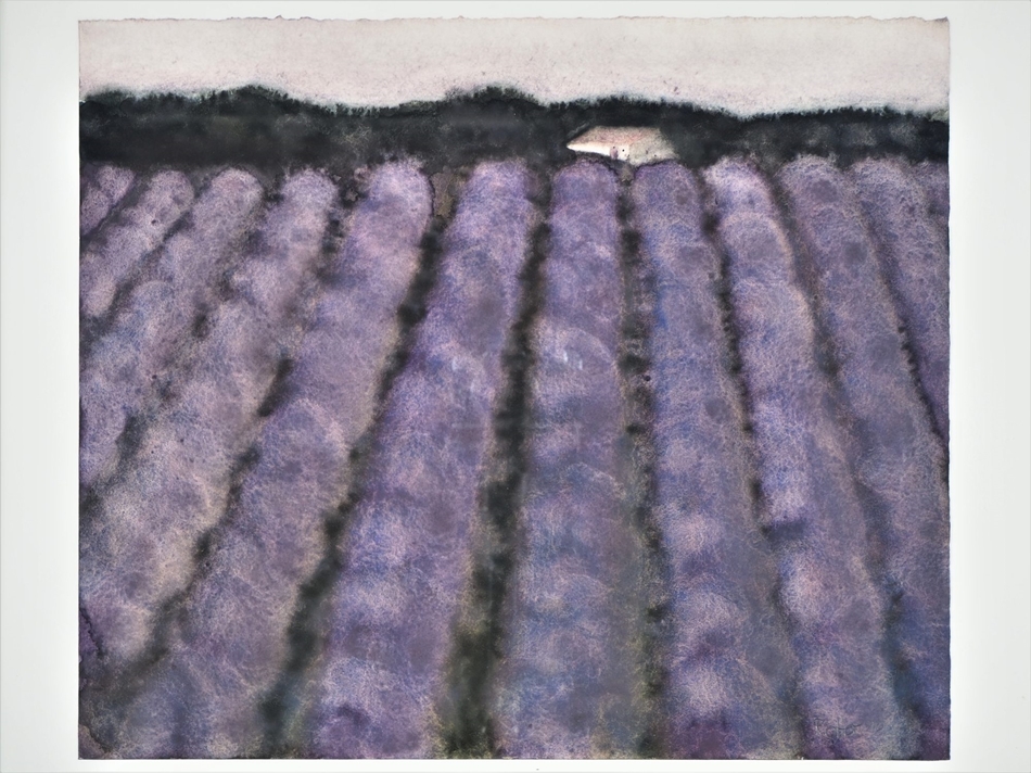 Eckart Rotter (*1942, City of Olbersdorf) - Abstracted landscape with lavender fields, 1983.