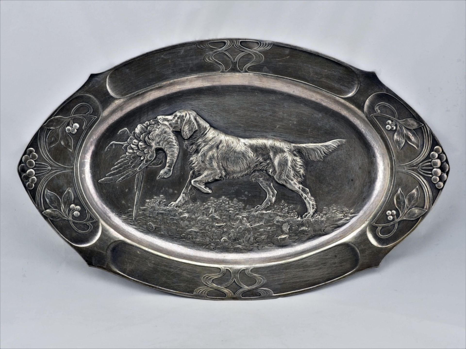 Art Nouveau bowl, WMF ostrich stamp, pewter, silver plated, around 1910