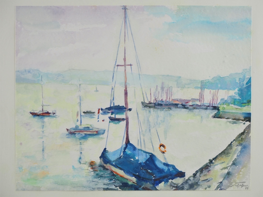 Albert Wilhelm Pfeiffer (*1901, Tübingen - 1987, Blaustein-Herrlingen b. Ulm) - Watercolor Boats on