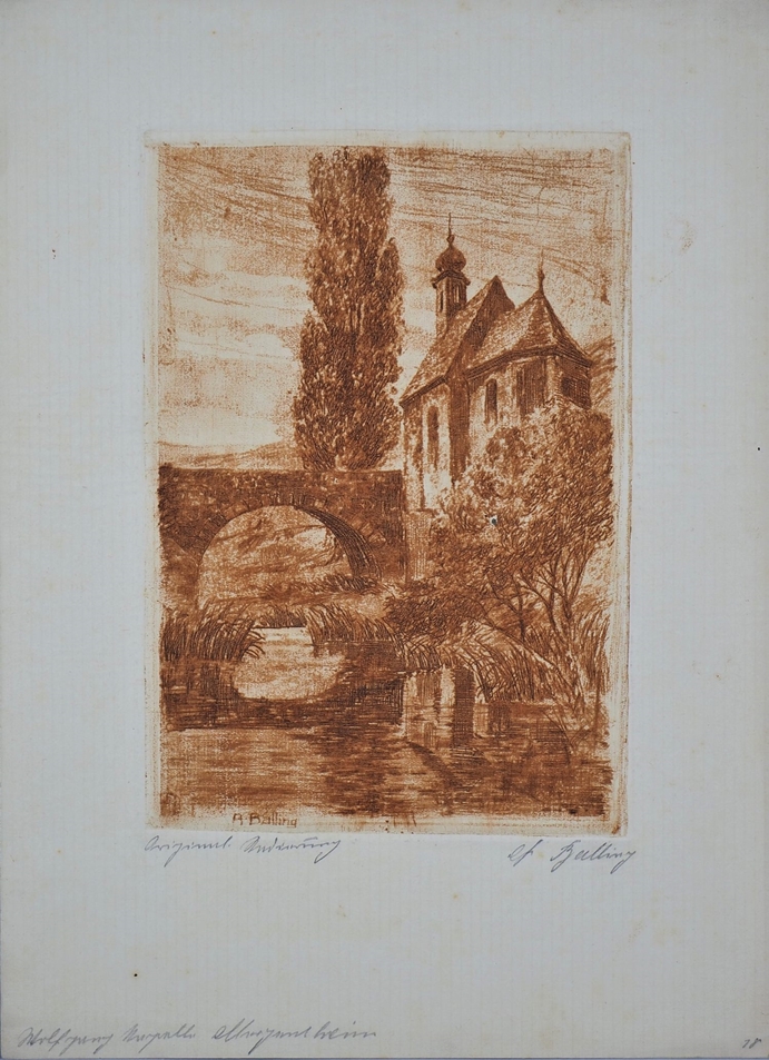 August Balling (*1879-?) - sepia etching Bad Mergentheim