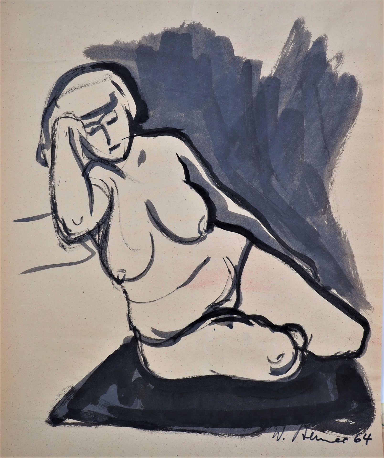 Wolfgang Steiner (*1935, Crimmitschau) - female nude, watercolor.