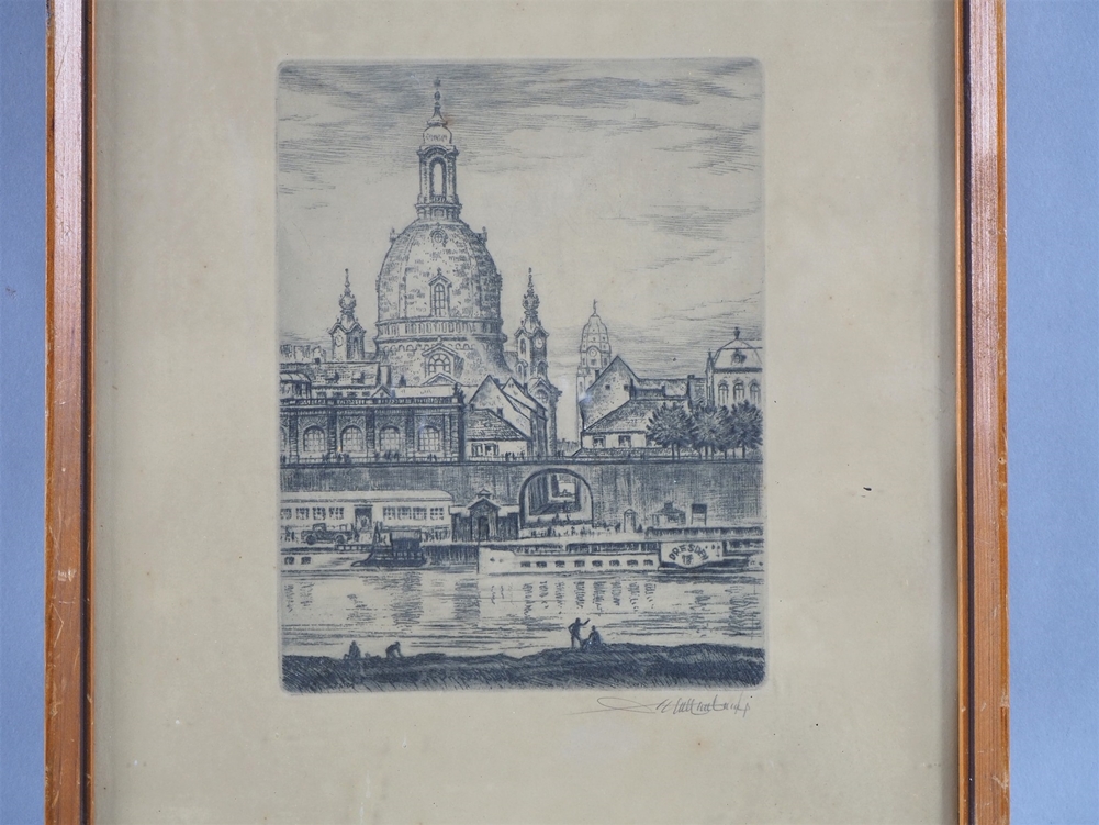 2 etchings Dresden (Frauenkirche / Semper Opera). - Image 2 of 2