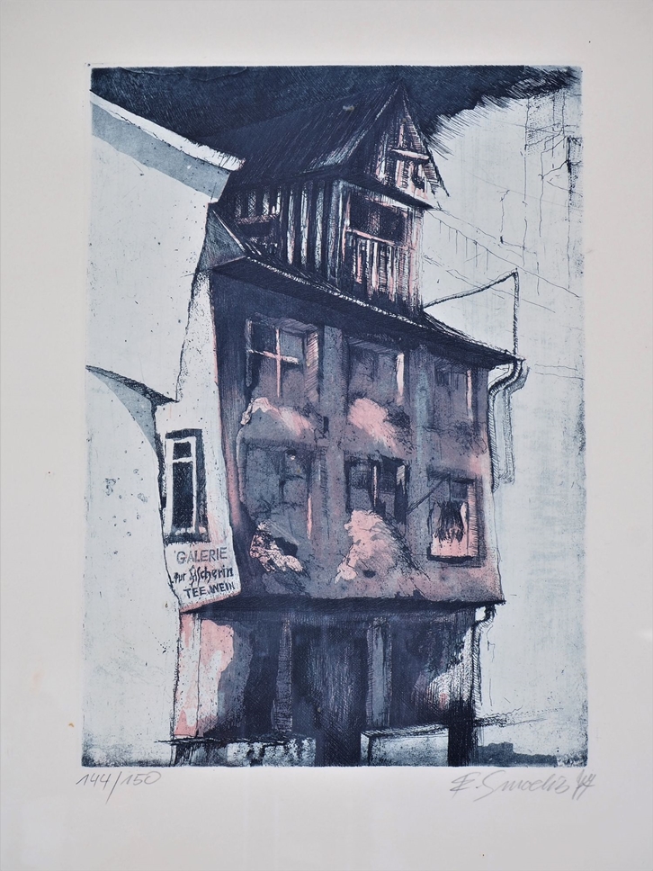 Modern etching half-timbered house, 1977