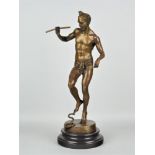 Bronze Statuette eines tanzenden Pans mit Flöte und Schlange