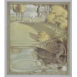 Karl Schmoll von Eisenwerth (1879, Wien - 1948, Braunau) - Algraphie "Am Weiher", Jugendstil, um 19