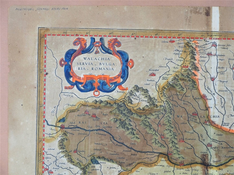 Map of Wallachia, Servia, Bulgaria, Romania, Mercator, beginning of 17th century. - Image 2 of 2