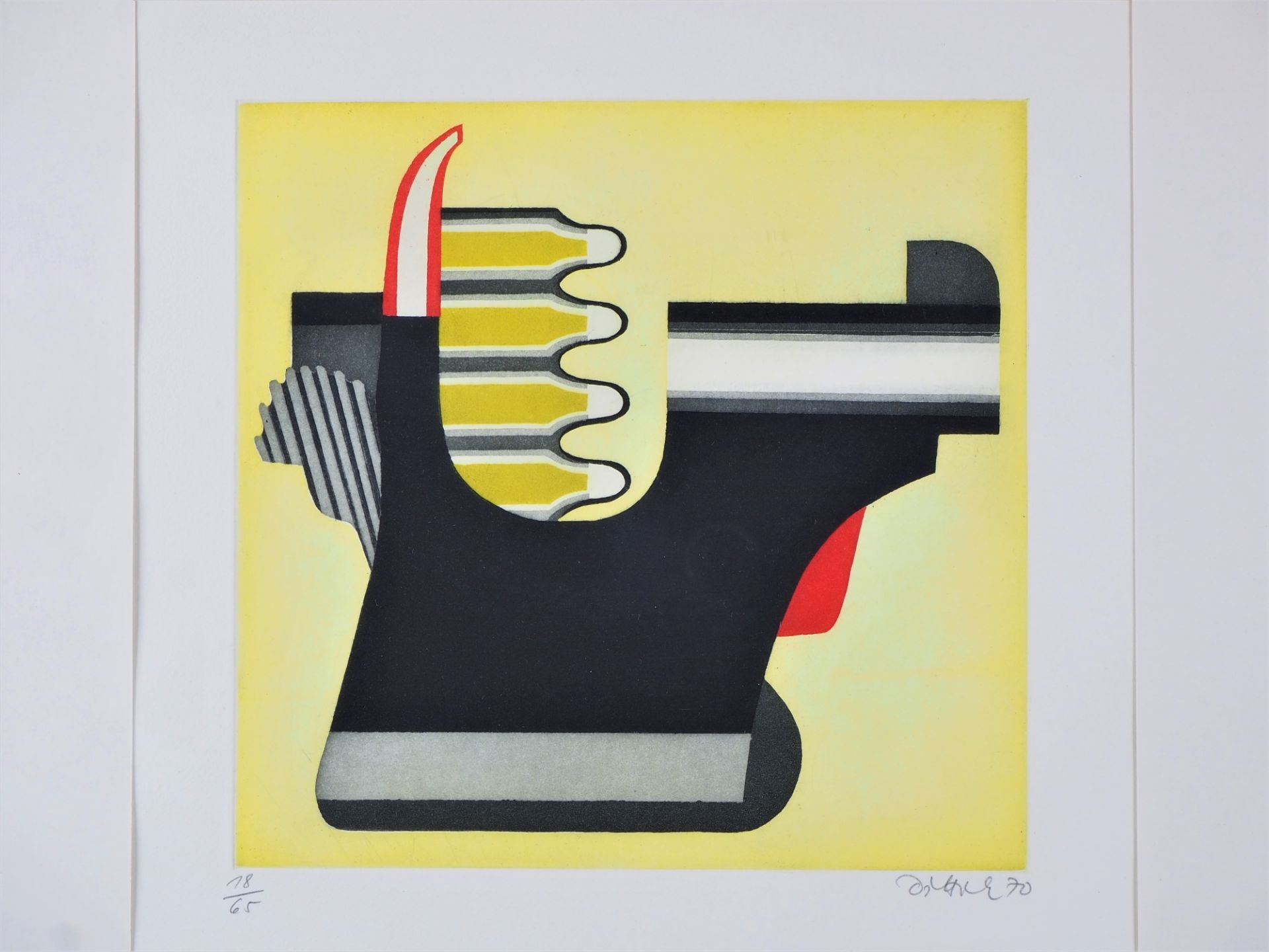 Simon Dittrich, color lithograph, cross section pistol from 1970.