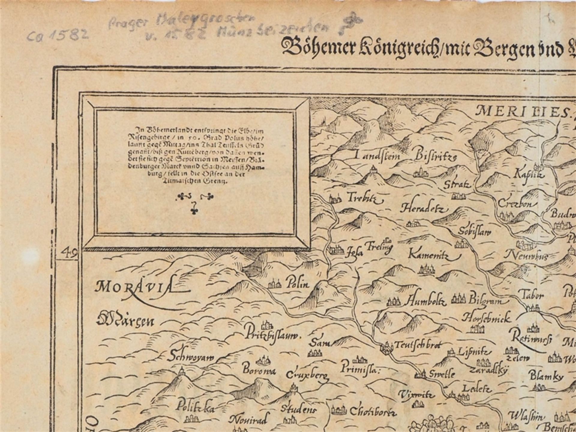 Map of Bohemia, Sebastian Münster, late 16th c.  - Image 2 of 3