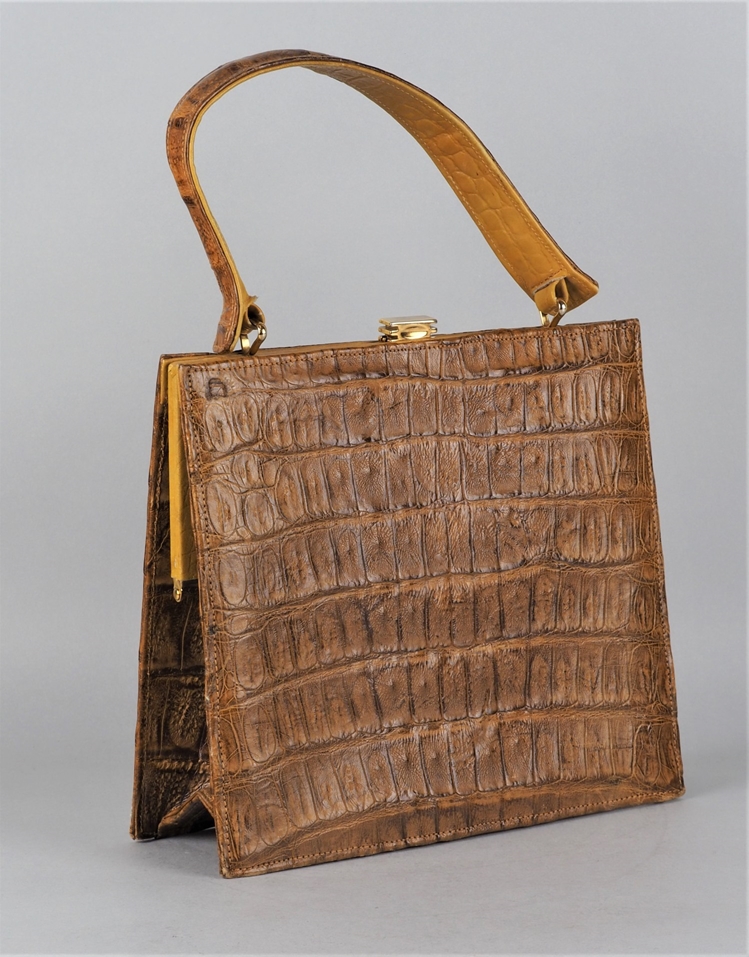 Vintage brown crocodile leather handbag, 70s/80s