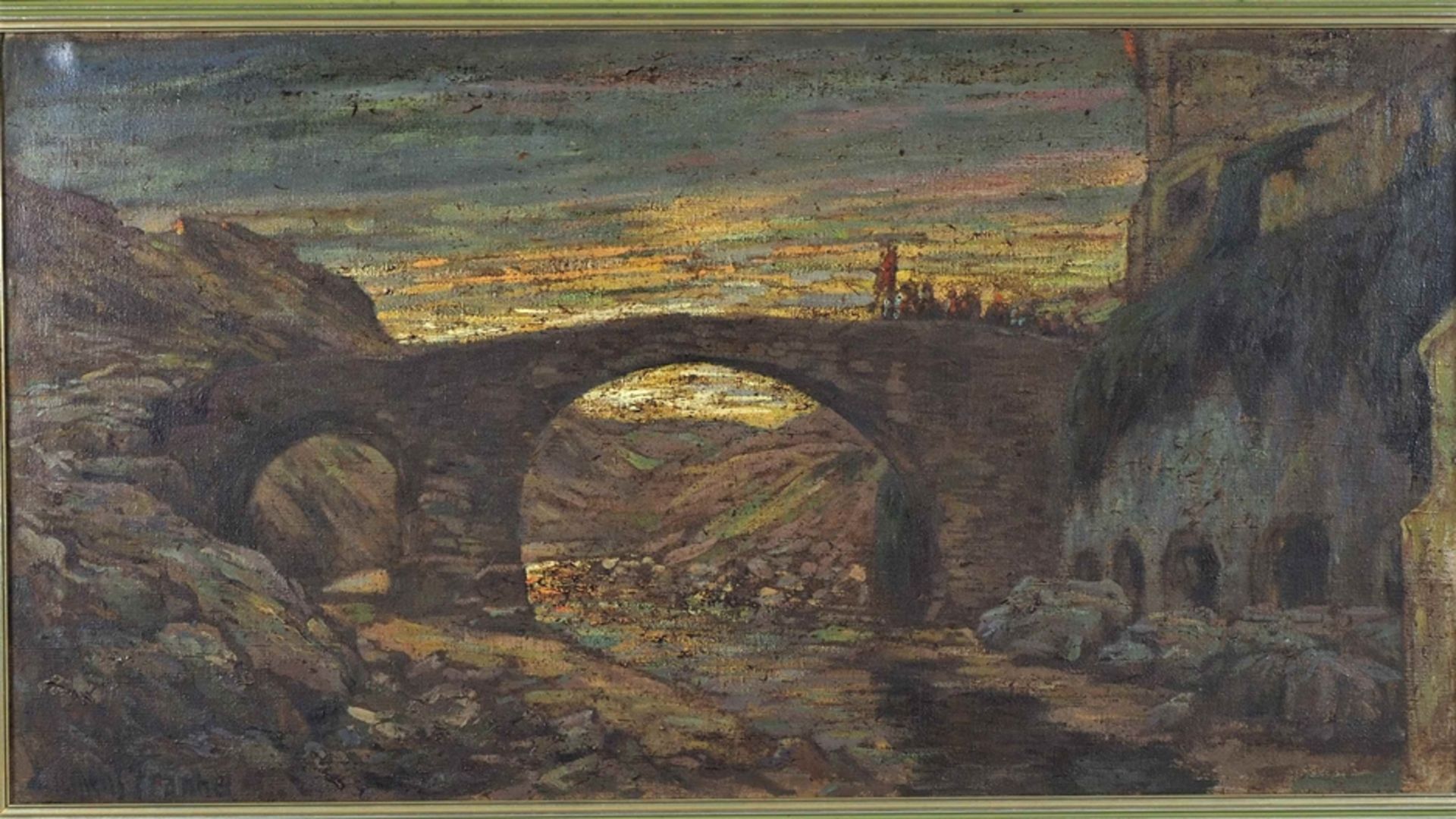 Clemens Fränkel (1872, Frankfurt am Main - 1944, wohl Auschwitz) - Brücke bei Sonnenuntergang - Bild 2 aus 5