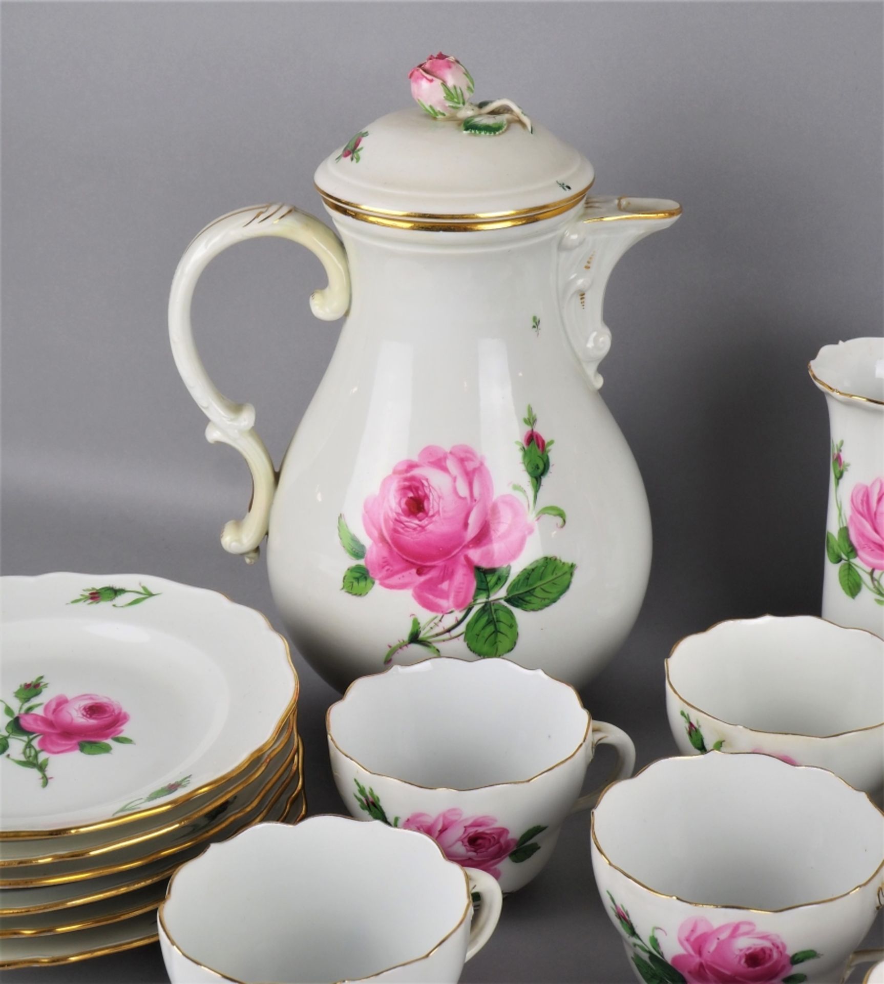 Meissen coffee service, red rose / wild rose, after 1950 - Image 2 of 5