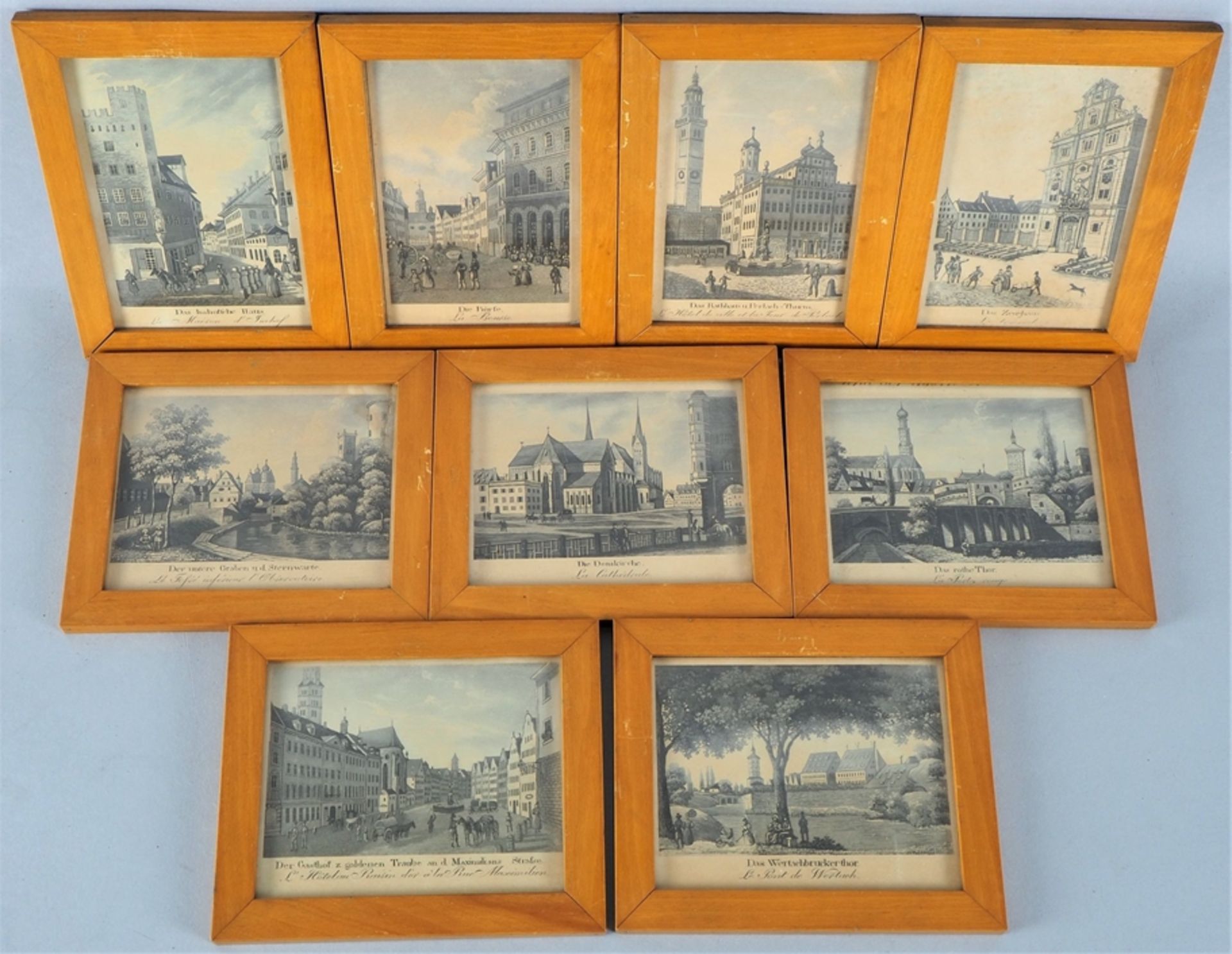 Mixed lot of small lithographs, city views Augsburg, 19th century, 9 pieces