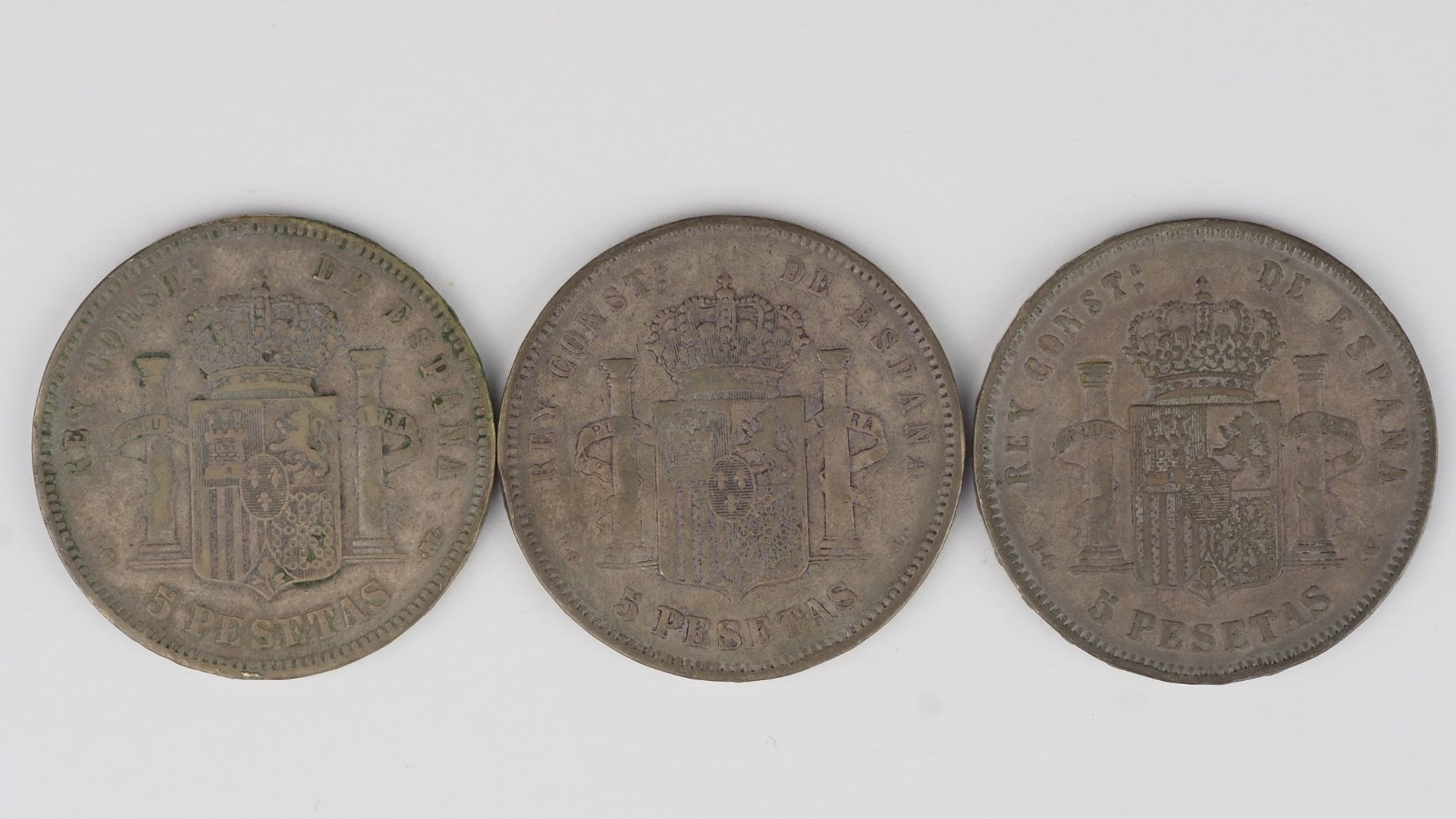 3 Silber Münzen, 5 Pesetas Alfonso XIII, 1892-94 - Bild 5 aus 6