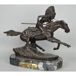 Bronze sculpture of an Indian warrior on horseback, Frederic Remington (1861-1909).