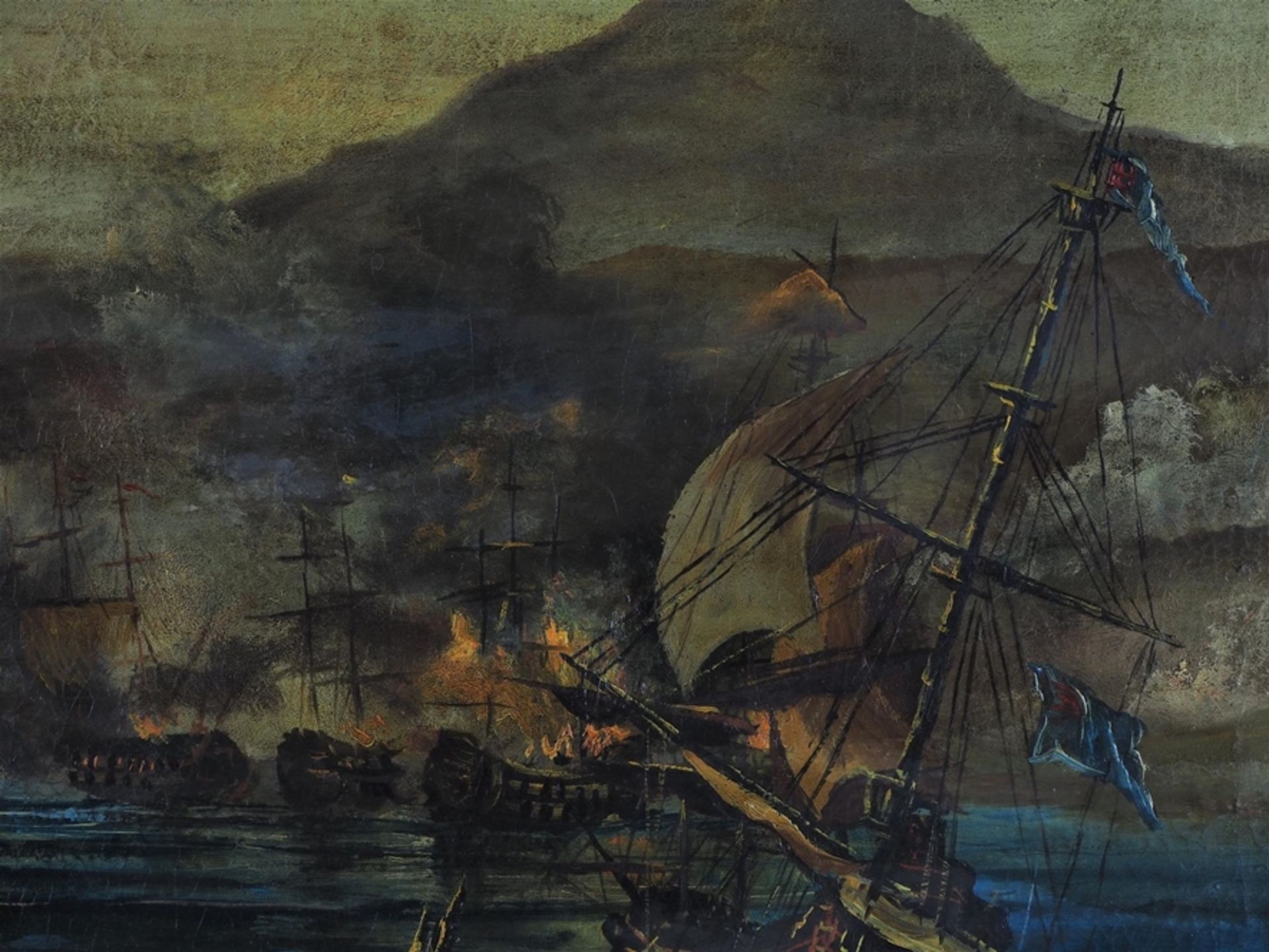 Painting Sea Battle, after old master, 19th century. - Image 4 of 5