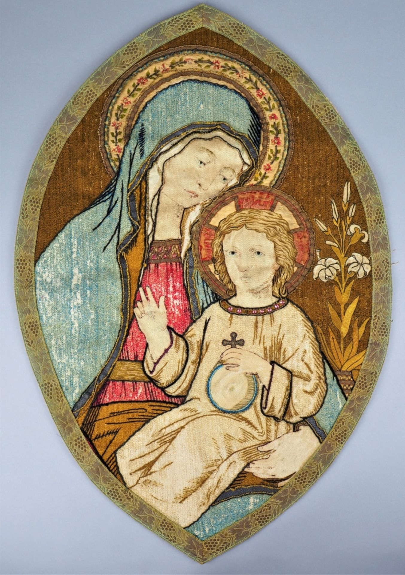 Embroidery Madonna with child, around 1900