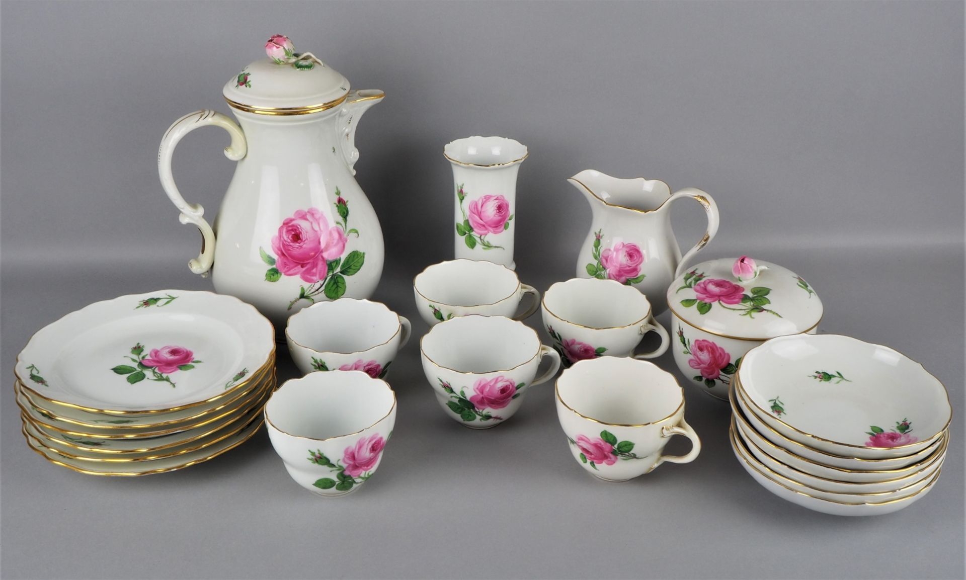 Meissen coffee service, red rose / wild rose, after 1950