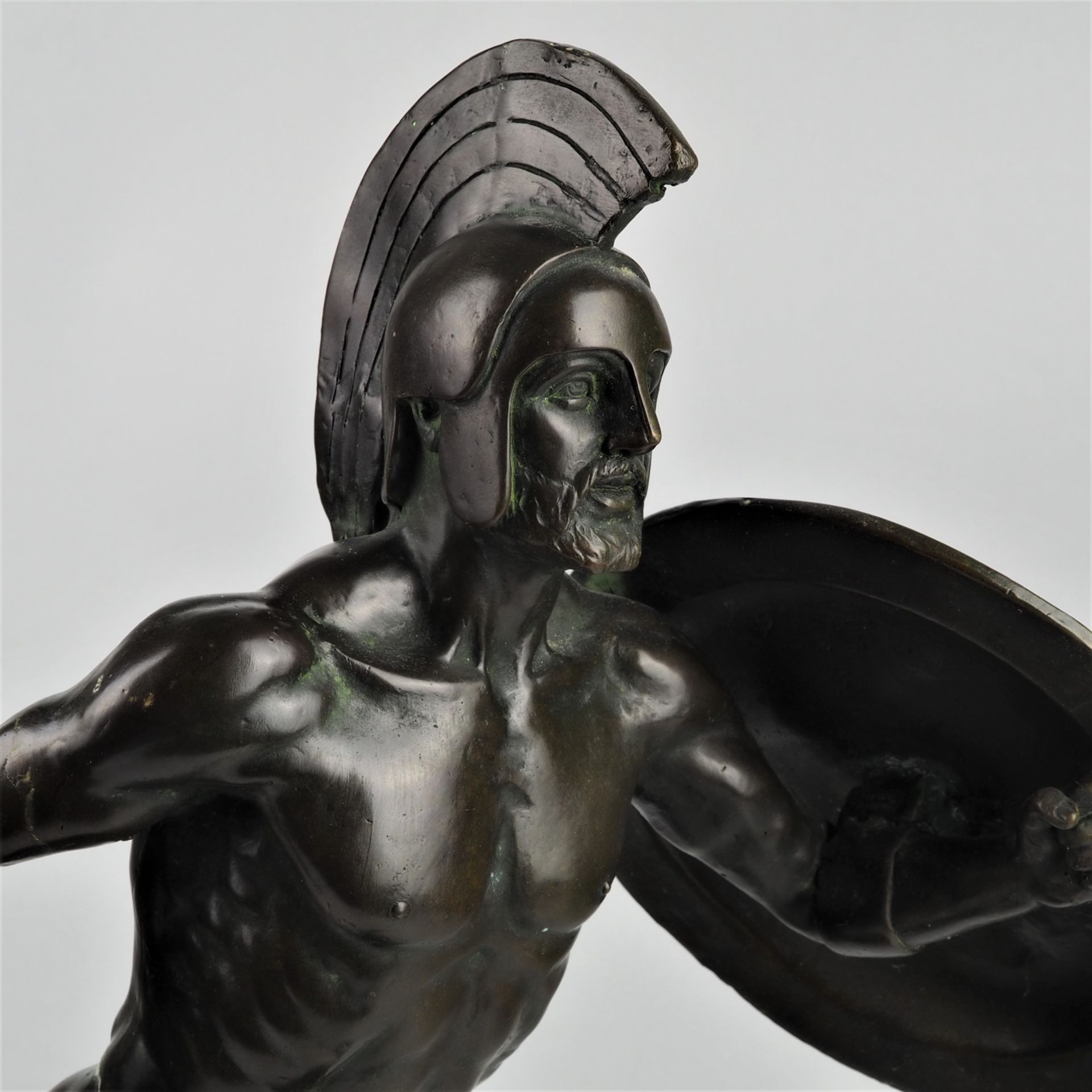 Bronze eines römischen Gladiators auf Marmorsockel, männlicher Akt, Krieger - Bild 3 aus 4