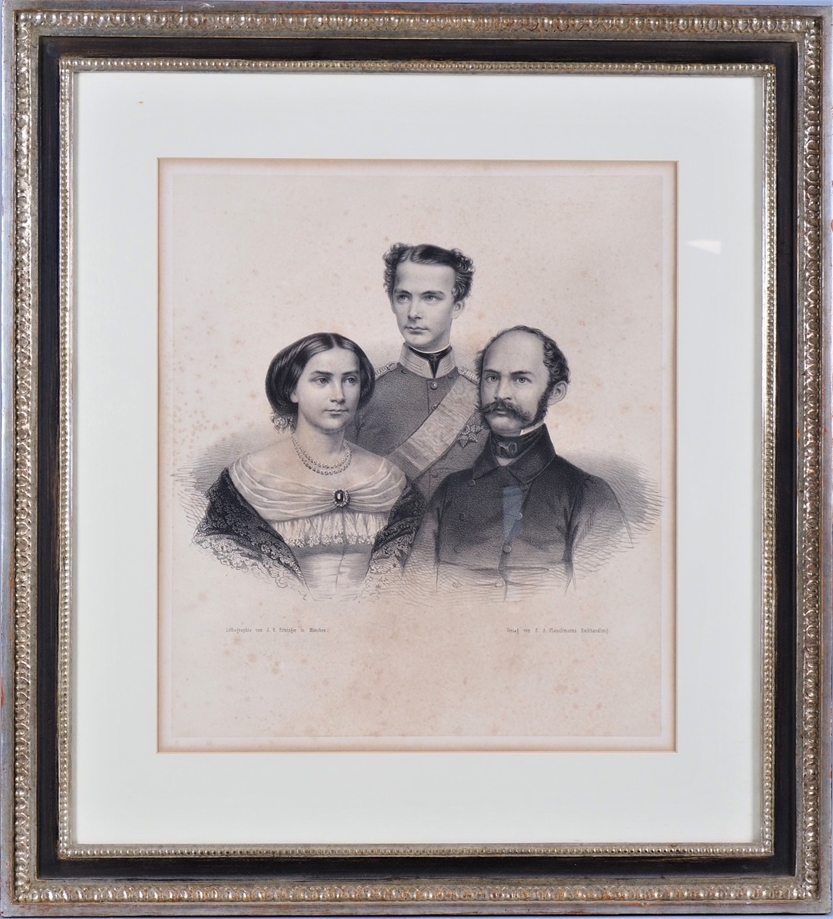 Lithograph Ludwig II and parents