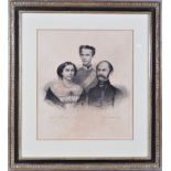 Lithographie Ludwig II. und Eltern