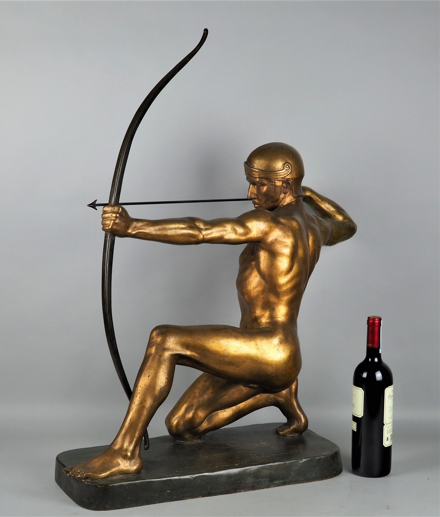 Monumental bronze of a kneeling archer by Rudolf Kaesbach, h. 88cm - Image 3 of 7