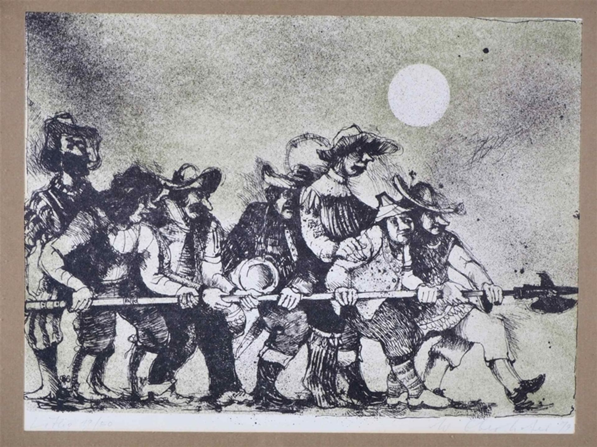 Walter Oberhofer (*1953) - Lithograph "7 Swabians", 1979