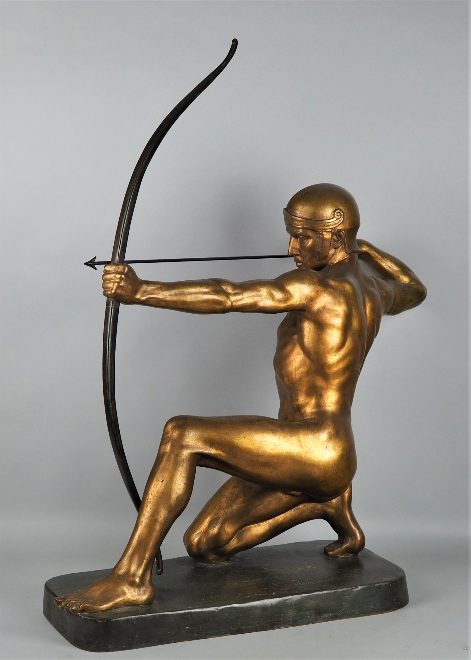 Monumental bronze of a kneeling archer by Rudolf Kaesbach, h. 88cm - Image 2 of 7