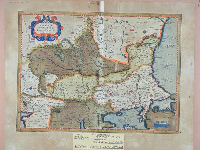 Map of Wallachia, Servia, Bulgaria, Romania, Mercator, beginning of 17th century.