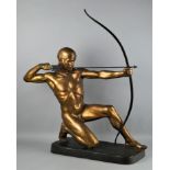 Monumental bronze of a kneeling archer by Rudolf Kaesbach, h. 88cm