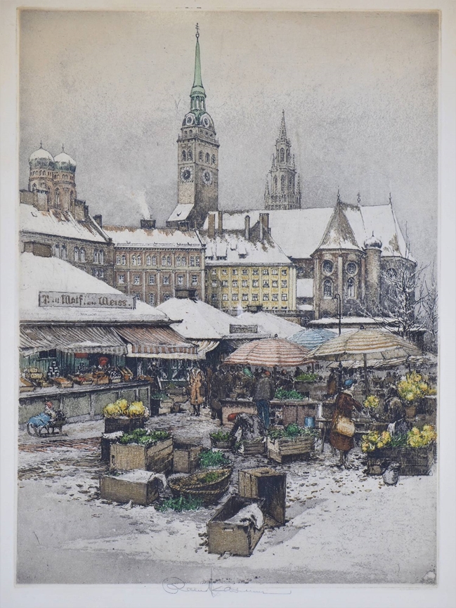 Colored etching Munich - Robert Kasimir (Vienna, Austria 1914 - 2002)