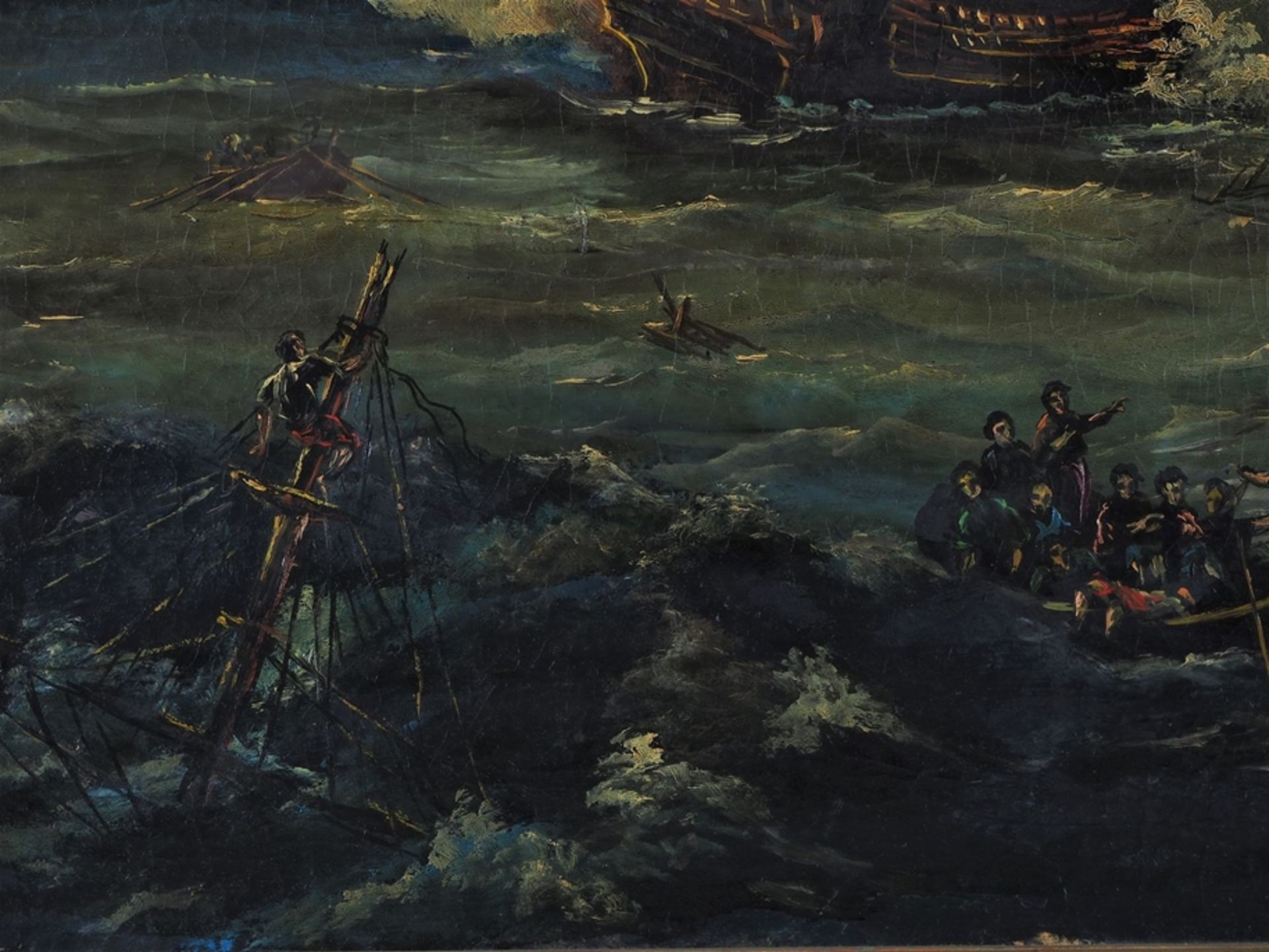 Painting Sea Battle, after old master, 19th century. - Image 3 of 5