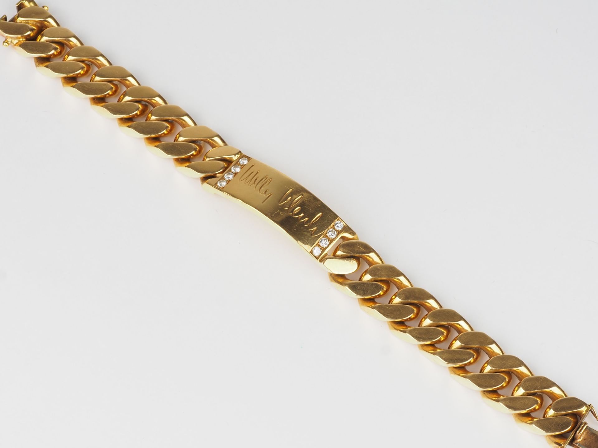 Massives 18kt Gold Armband, Panzerkette mit Monogrammfeld und Diamanten