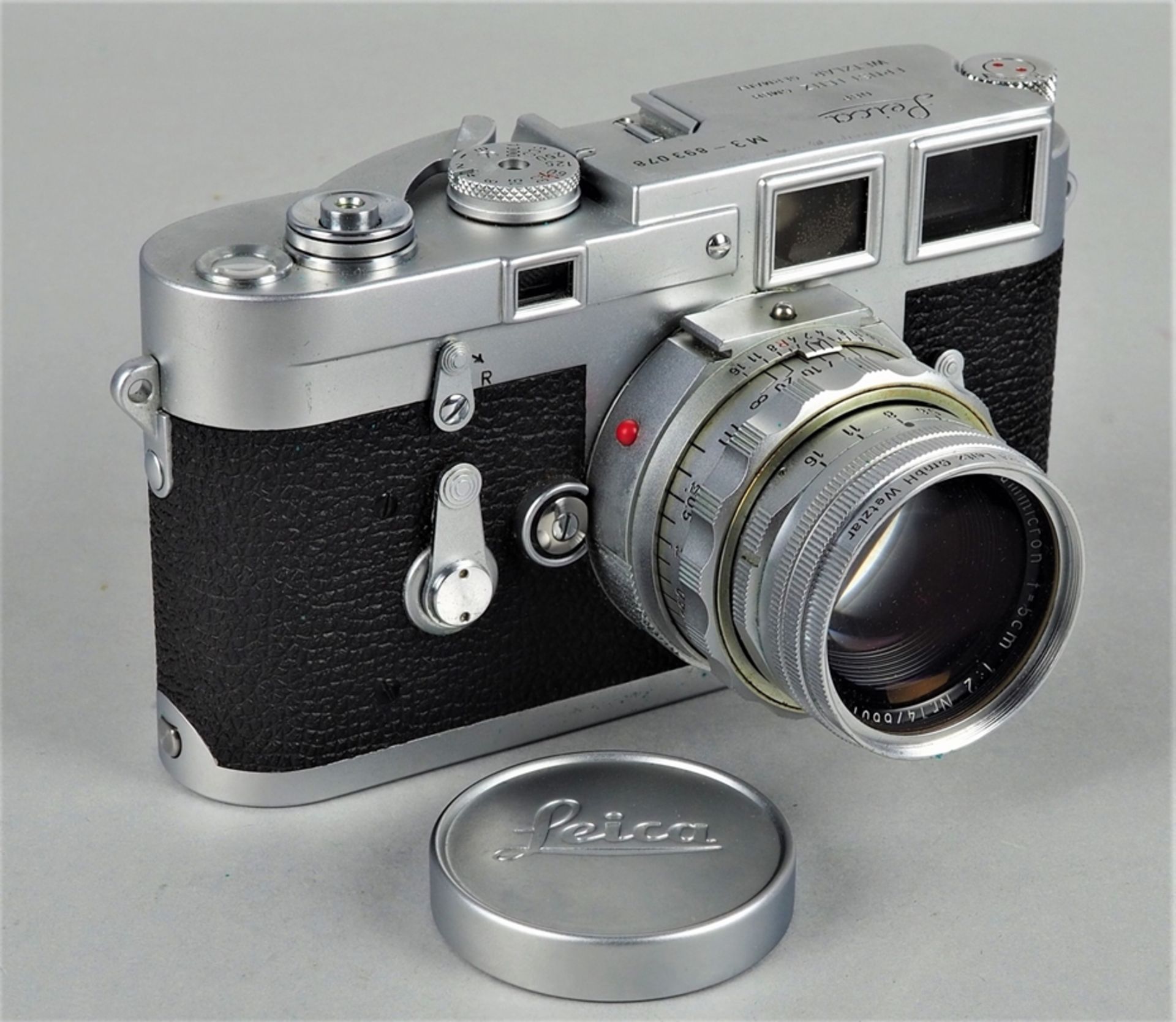 Frühe Leica M3 Kamera, 1957, mit Leitz Summicron und Hektor Objektiv - Bild 2 aus 5