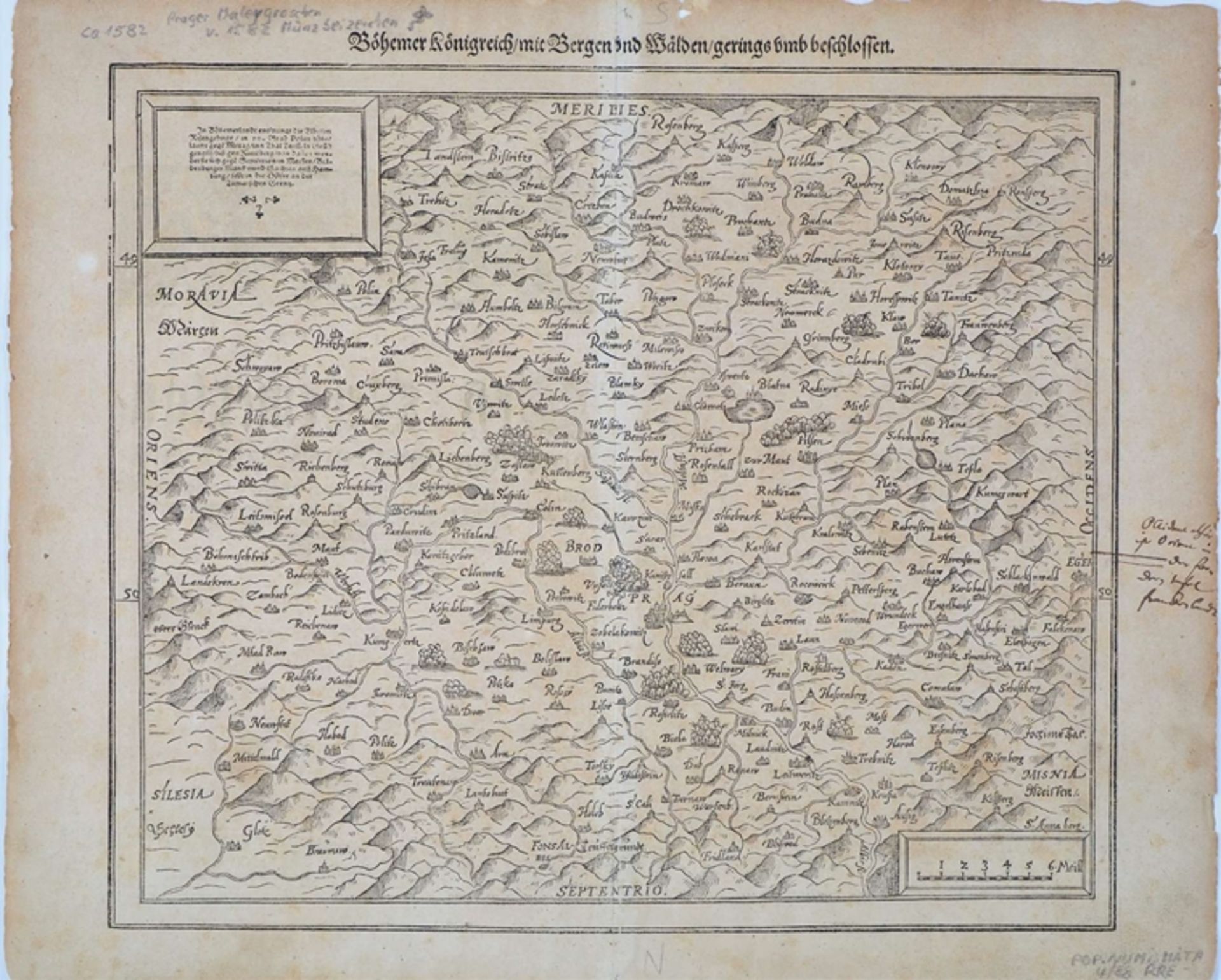 Map of Bohemia, Sebastian Münster, late 16th c. 