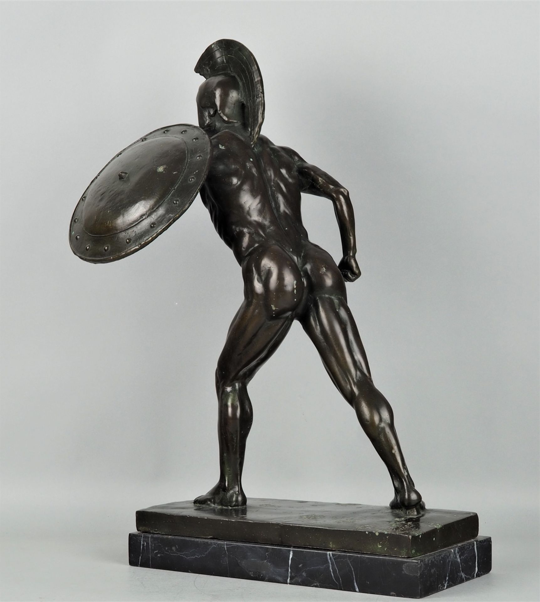 Bronze eines römischen Gladiators auf Marmorsockel, männlicher Akt, Krieger - Bild 2 aus 4