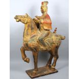Große chinesische Reiter Skulptur, wohl Göttin Guanyin zu Pferd, Tang-Dynastie Stil, 19. Jh.
