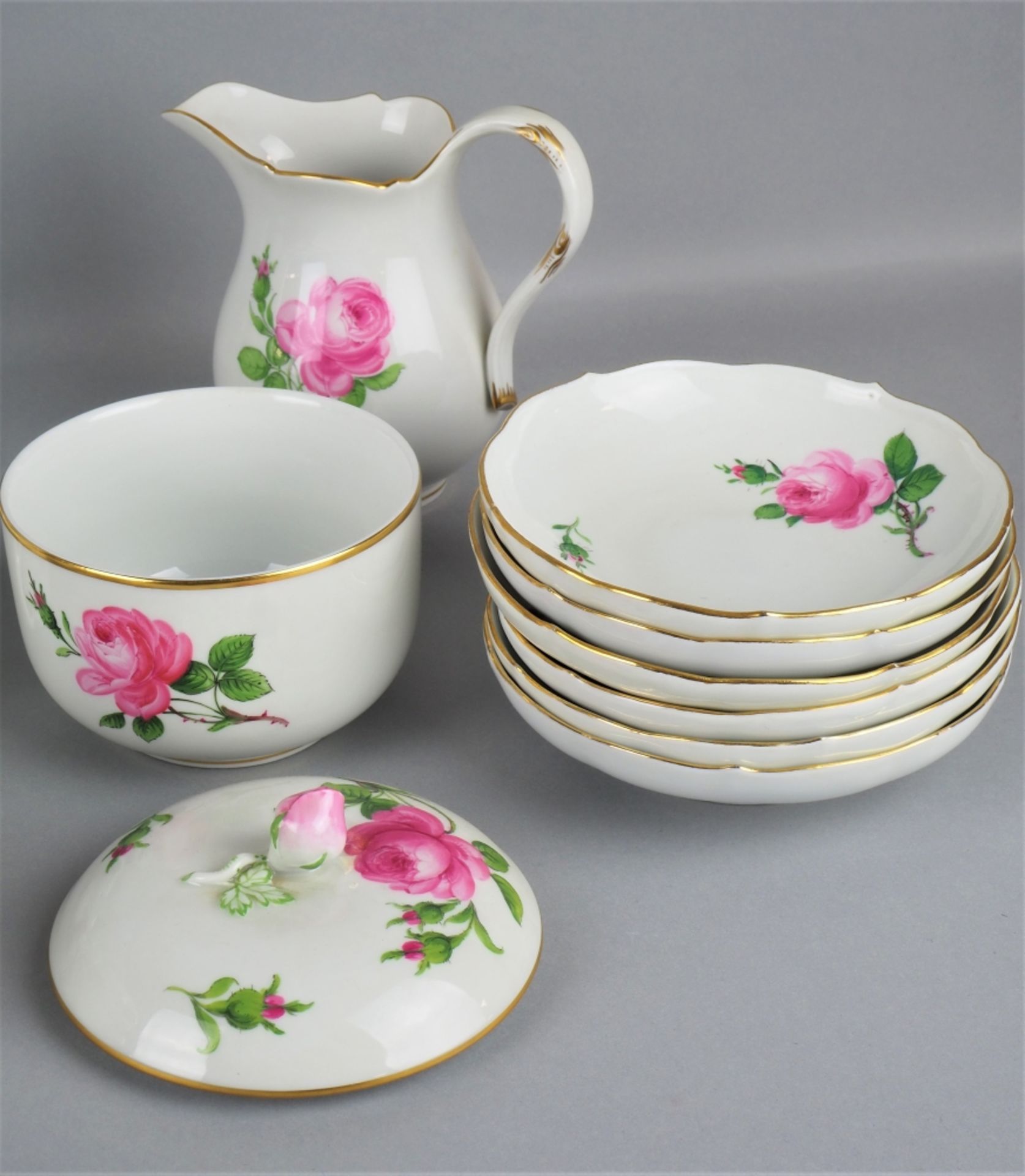 Meissen coffee service, red rose / wild rose, after 1950 - Image 3 of 5