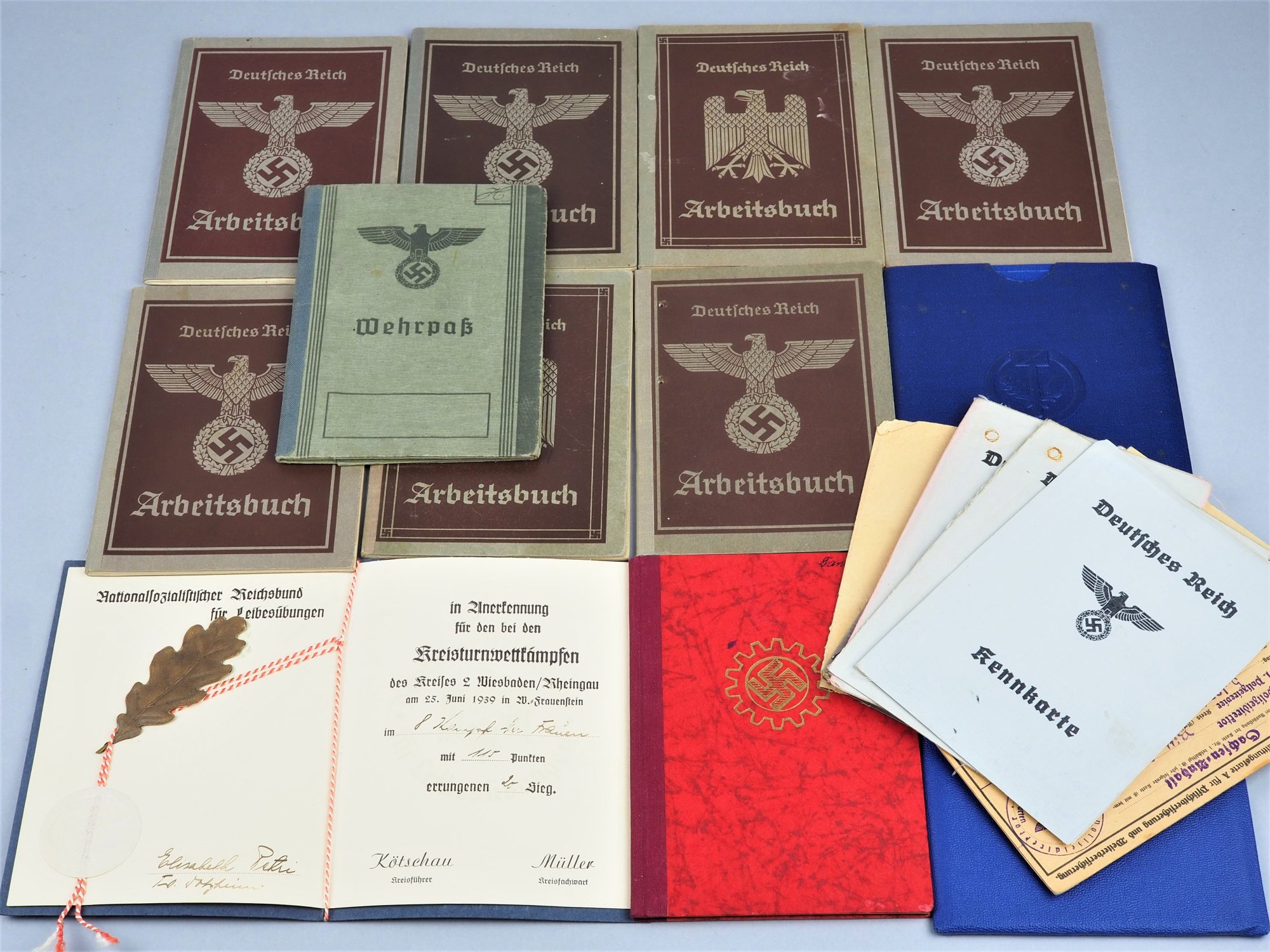 Third Reich: Konvolut mixed documents, 20 pcs., workbooks, draft card etc.