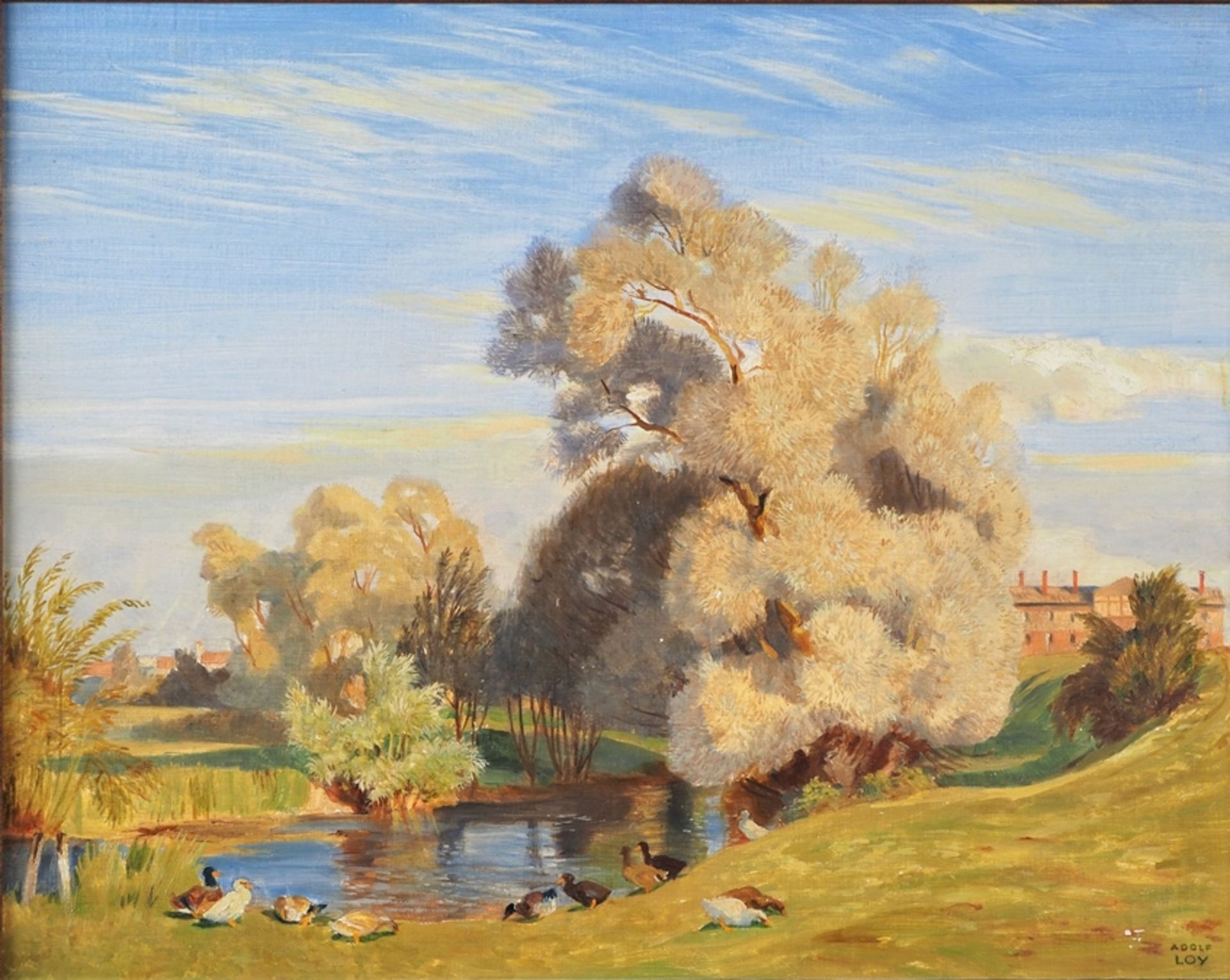 Adolf Loy (1903, Biberach - 1967, Blaustein-Lautern) - Landschaft mit Teich - Bild 2 aus 3