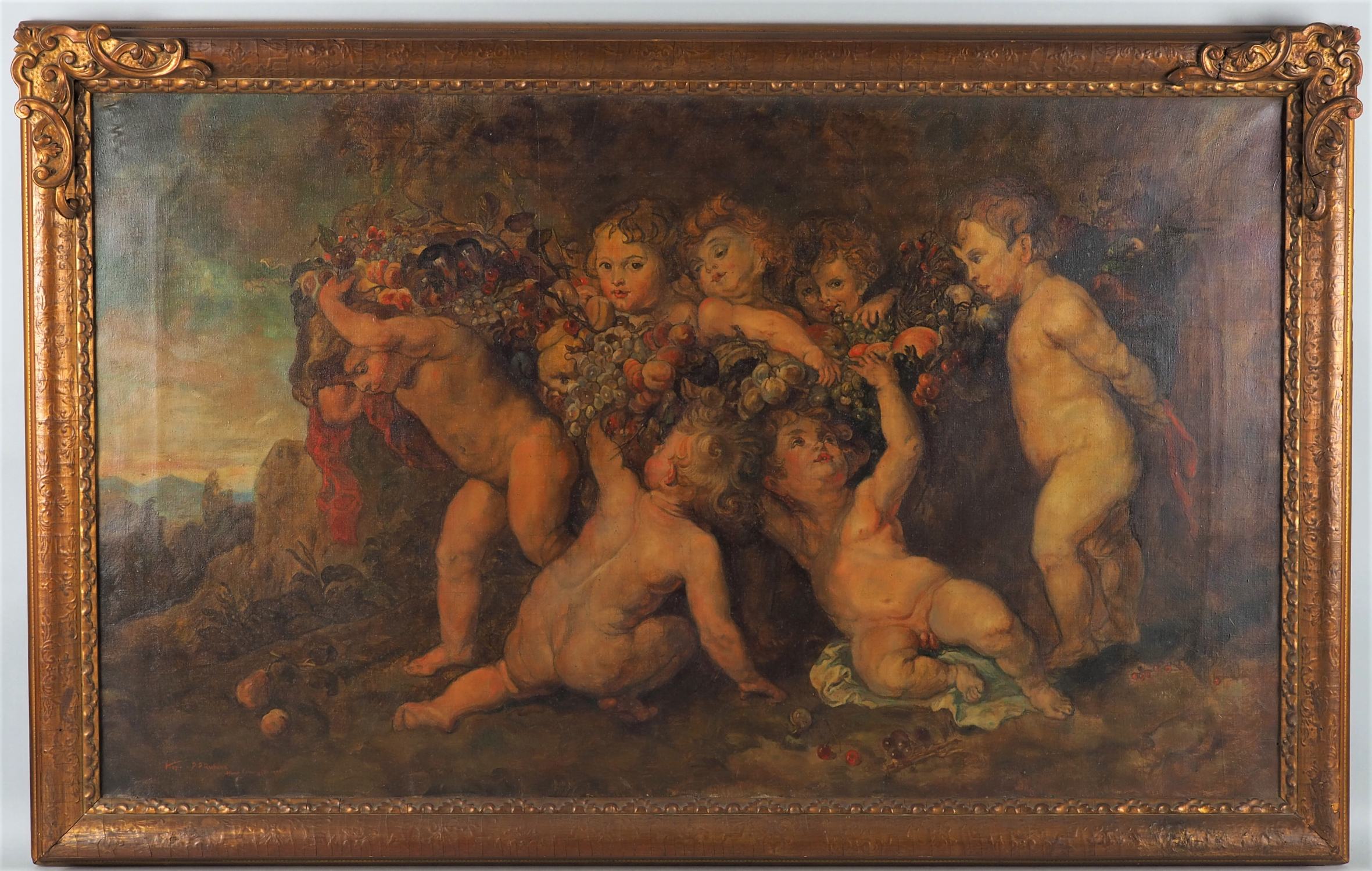 Large painting "The fruit garland, Hans Gaugler" 1892 - 1978 Stuttgart.