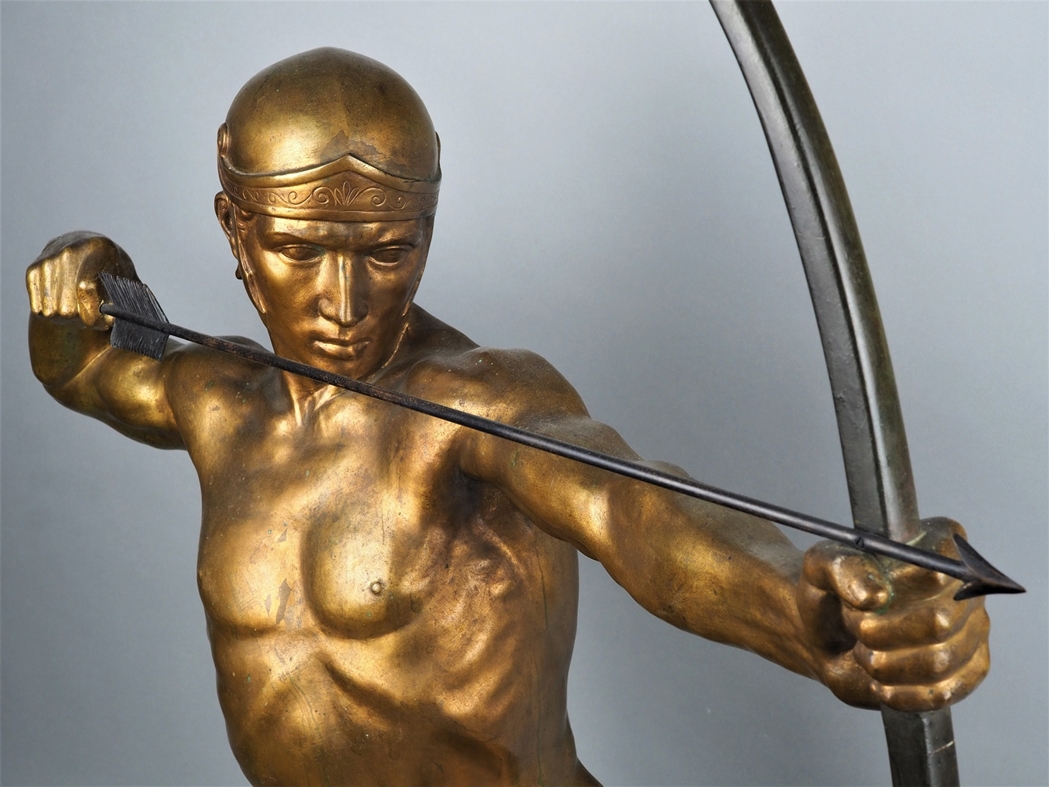 Monumental bronze of a kneeling archer by Rudolf Kaesbach, h. 88cm - Image 6 of 7