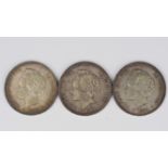 3 Silber Münzen, 5 Pesetas Alfonso XIII, 1892-94