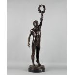 Große Bronze eines siegreichen Faustkämpfers von Heinrich Baucke um 1900, H. 66cm