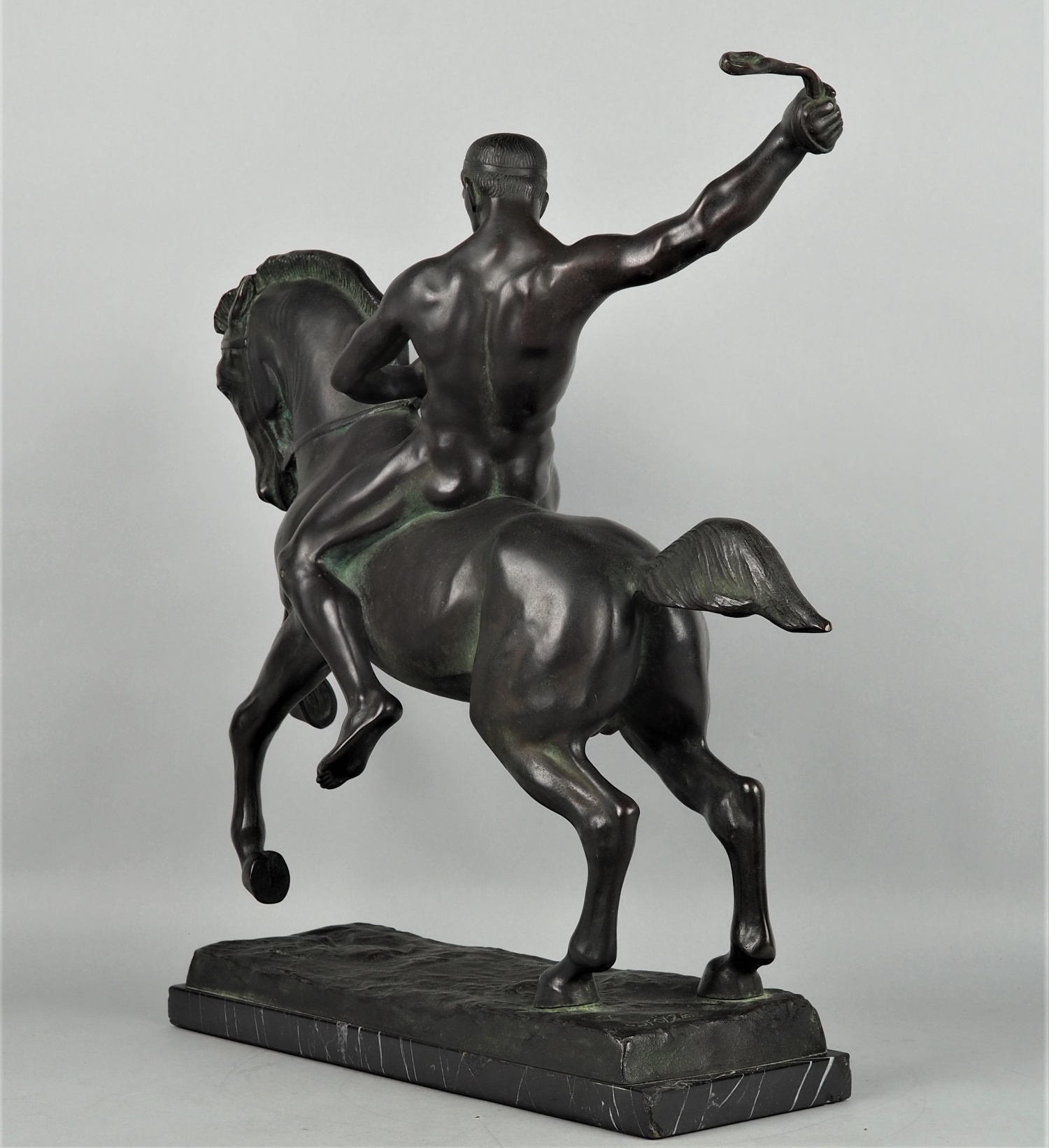 Heroic bronze of a warrior on the back of a galloping horse by Berthold Stölzer 1930s. - Image 4 of 6